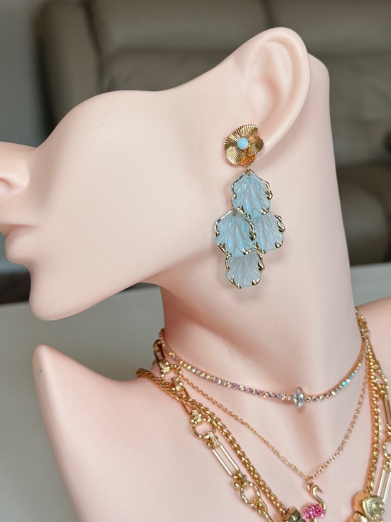 Zara Jewelry - Gold-Tone Blue Leaf Drop Earrings